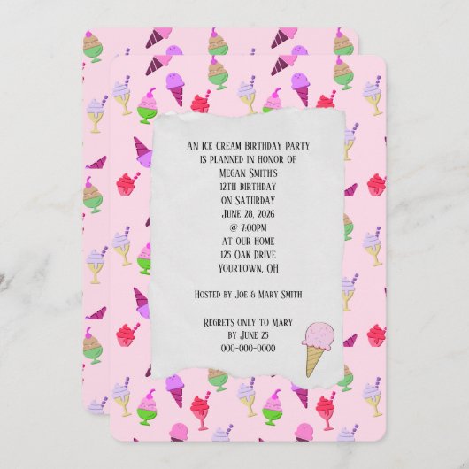 Ice Cream Birthday Party lädt ein Einladung (Vorne/Hinten)