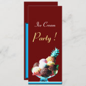 ICE CREAM BIRTHDAY PARTY Rot-Blau Einladung (Vorne/Hinten)