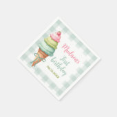 Ice Cream Blue Bow Gingham Birthday Party Serviette (Ecke)