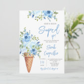 Ice Cream Blue Floral Brautparty Einladung (Stehend Vorderseite)