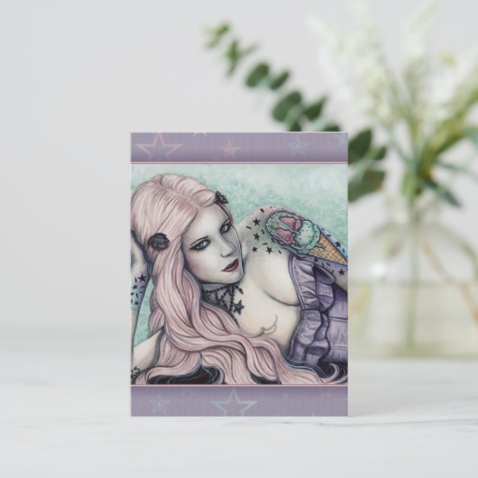Ice Cream bubblegoth Tattoos Girl Pastellfarben Po Postkarte (Stehend Vorderseite)