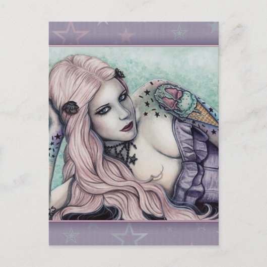 Ice Cream bubblegoth Tattoos Girl Pastellfarben Po Postkarte (Vorderseite)