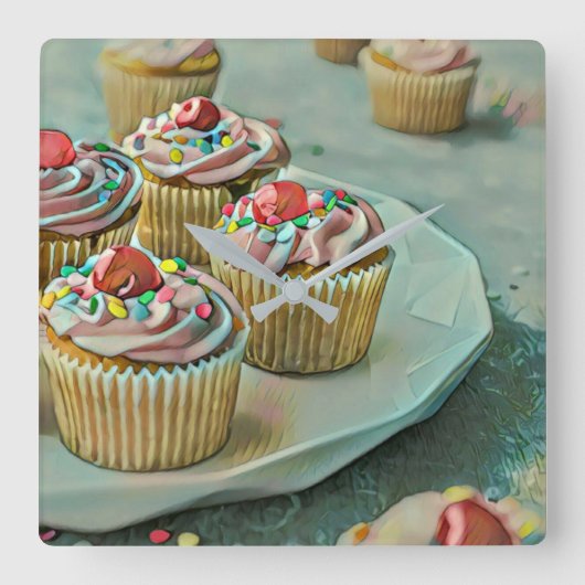 Ice cream cake quadratische wanduhr (Vorderseite)