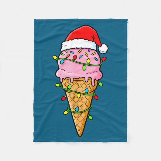 Ice Cream Cone Christmas Lights Santa Hat Food Xma Fleecedecke (Vorderseite)
