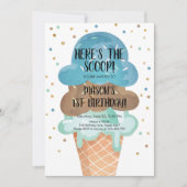 Ice Cream Cone Confetti Boy Erster Geburtstag Einladung (Vorderseite)