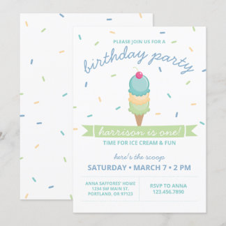 Ice Cream Cone Erster Geburtstag Party - Junge Einladung