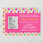 Ice Cream Cone Pink Girl Photo Birthday Invitation Einladung (Vorne/Hinten)