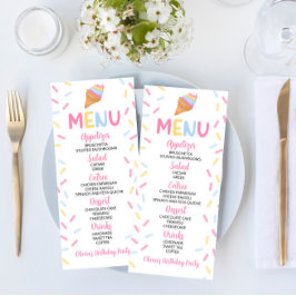 Ice Cream Cone Sprinkles Sweet Birthday Party Food Menükarte