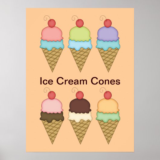 Ice Cream Cones with Cherries Poster (Vorne)