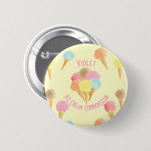 Ice Cream Connoisseur Pastell Personalisiert Button (Vorne & Hinten)