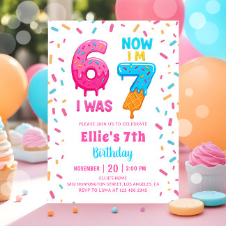 Ice Cream Donut Six Seven Girl Birthday Invitation Einladung
