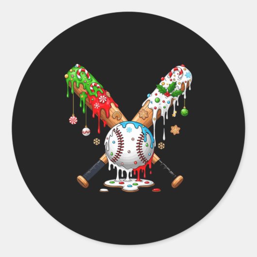 Ice Cream Drip Baseball Christmas Xmas Pajama Kids Runder Aufkleber (Vorderseite)