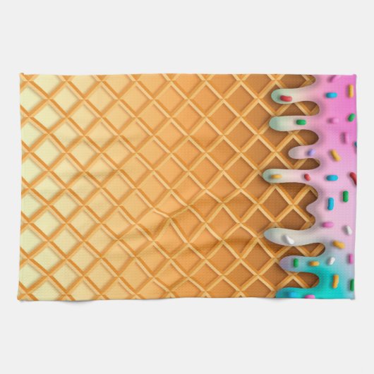 Ice Cream Drip Waffle Cone Pink With Sprinkles Geschirrtuch (Horizontal)