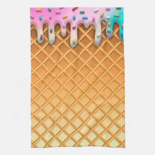 Ice Cream Drip Waffle Cone Pink With Sprinkles Geschirrtuch (Vertikal)
