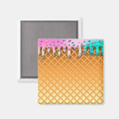 Ice Cream Drip Waffle Cone Pink With Sprinkles Magnet (Vorderseite/Rückseite)