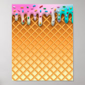 Ice Cream Drip Waffle Cone Pink With Sprinkles Poster (Vorne)
