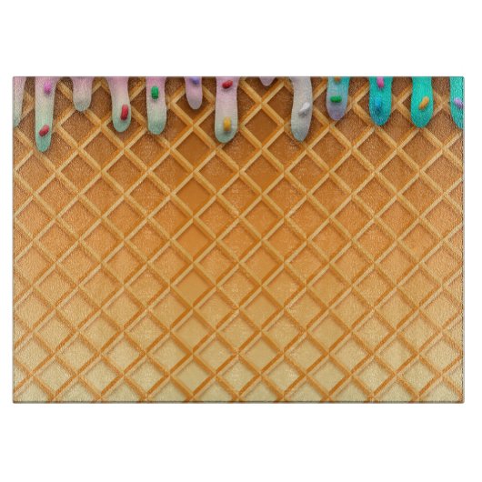 Ice Cream Drip Waffle Cone Pink With Sprinkles Schneidebrett (Vorderseite)