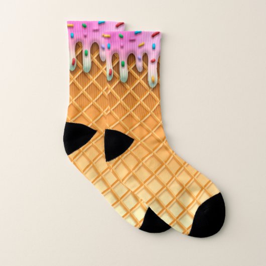 Ice Cream Drip Waffle Cone Pink With Sprinkles Socken (Paar)