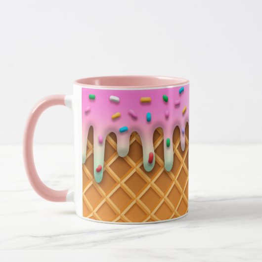 Ice Cream Drip Waffle Cone Pink With Sprinkles Tasse (Links)