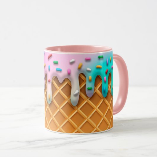 Ice Cream Drip Waffle Cone Pink With Sprinkles Tasse (VorderseiteRechts)