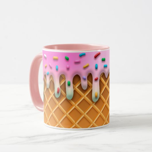 Ice Cream Drip Waffle Cone Pink With Sprinkles Tasse (Vorderseite Links)