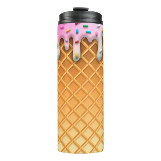 Ice Cream Drip Waffle Cone Pink With Sprinkles Thermosbecher (Vorderseite)