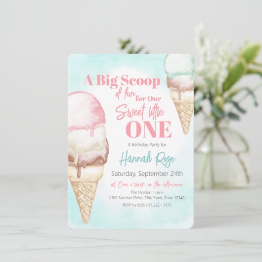 Ice Cream ersten Geburtstag Einladung (Stehend Vorderseite)