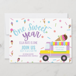 Ice Cream First Birthday Baby Girl Party Einladung