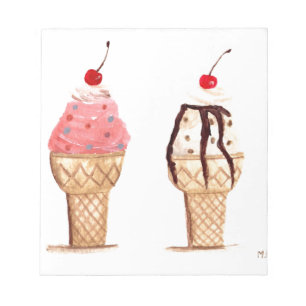 Ice cream food watercolor dessert sweet chef notizblock