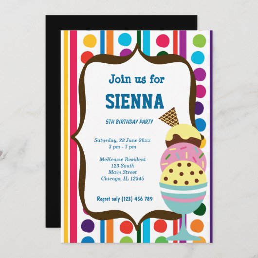 Ice Cream Geburtstag Einladung (Vorne/Hinten)