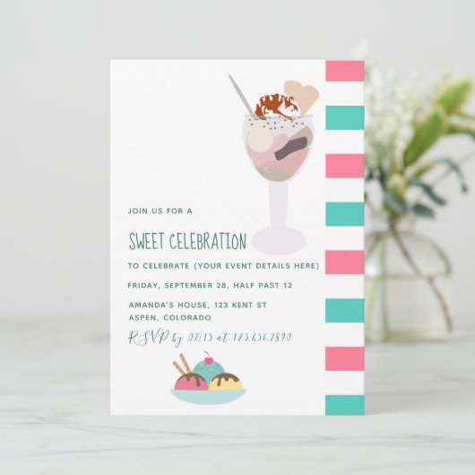 Ice Cream Geburtstag Einladung (Stehend Vorderseite)