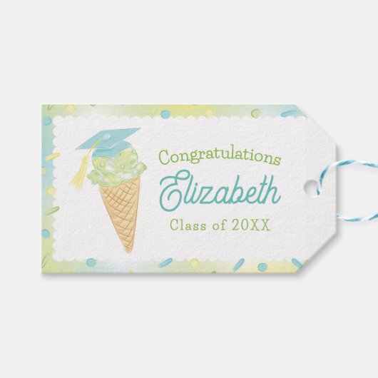 Ice Cream Graduation Party Blue Green Geschenkanhänger (Vorderseite (Horizontal))
