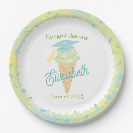 Ice Cream Graduation Party Blue Green Pappteller (Vorderseite)