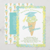 Ice Cream Graduation Party Green Blue Einladung (Vorne/Hinten)