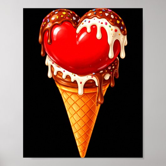 Ice Cream Heart Funny Drip Valentines Day Boys Gir Poster (Vorne)