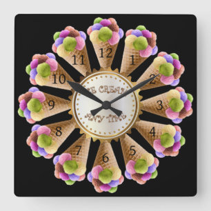 Ice Cream Lovers ~ Time For Ice Cream ~ Quadratische Wanduhr