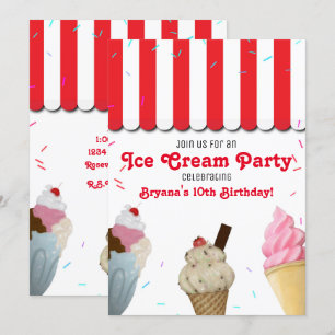 Ice Cream Parlor Party Geburtstagsfeier Rot Einladung