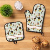 Ice Cream Parlor Retro Green Personalized Apron Ofenhandschuh & Topflappen-Set (Oben Unten)