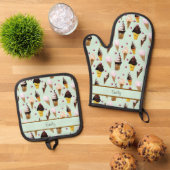 Ice Cream Parlor Retro Green Personalized Apron Ofenhandschuh & Topflappen-Set (Oben Unten)