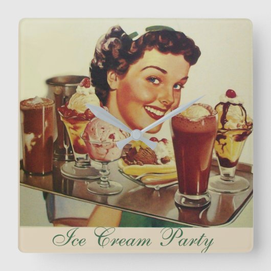 ICE CREAM PARTY Girl of Ice Quadratische Wanduhr (Vorderseite)