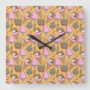 Ice cream pattern   Lollies pattern   lollipop 26 Quadratische Wanduhr