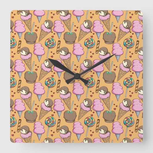 Ice cream pattern | Lollies pattern | lollipop 26 Quadratische Wanduhr (Vorderseite)