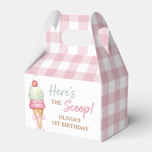 Ice Cream Pink Bow Gingham Birthday Party Geschenkschachtel (Vorderseite)