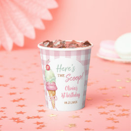 Ice Cream Pink Bow Gingham Birthday Party Pappbecher