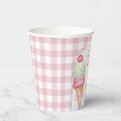 Ice Cream Pink Bow Gingham Birthday Party Pappbecher (Rechts)