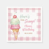 Ice Cream Pink Bow Gingham Birthday Party Serviette (Vorderseite)