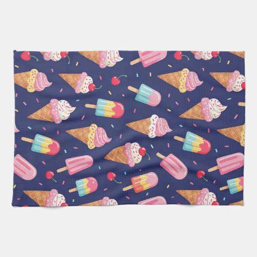 Ice cream, popsicles and cherries pattern geschirrtuch (Horizontal)