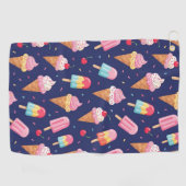 Ice cream, popsicles and cherries pattern golfhandtuch (Horizontal)