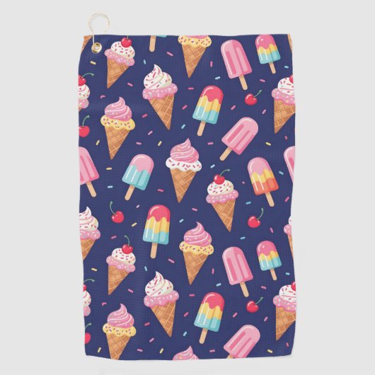 Ice cream, popsicles and cherries pattern golfhandtuch (Vorderseite)
