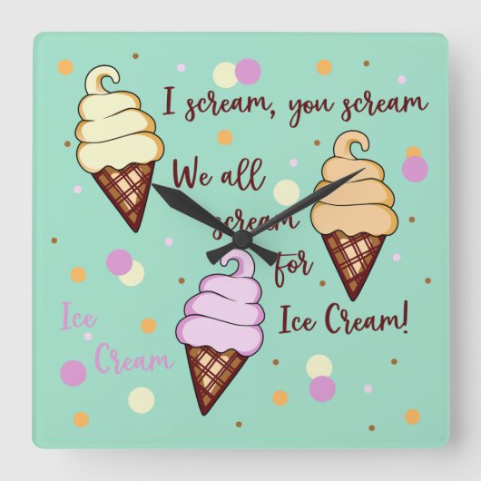 Ice Cream Quadratische Wanduhr (Vorderseite)